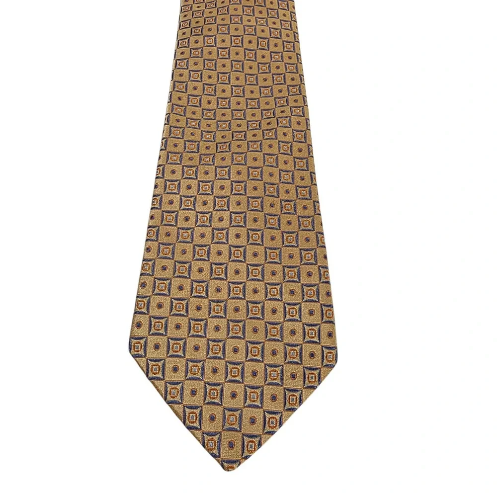 John W Nordstrom Men's Tie Necktie‎ Designer Luxury Peach Orange Blue Geometric